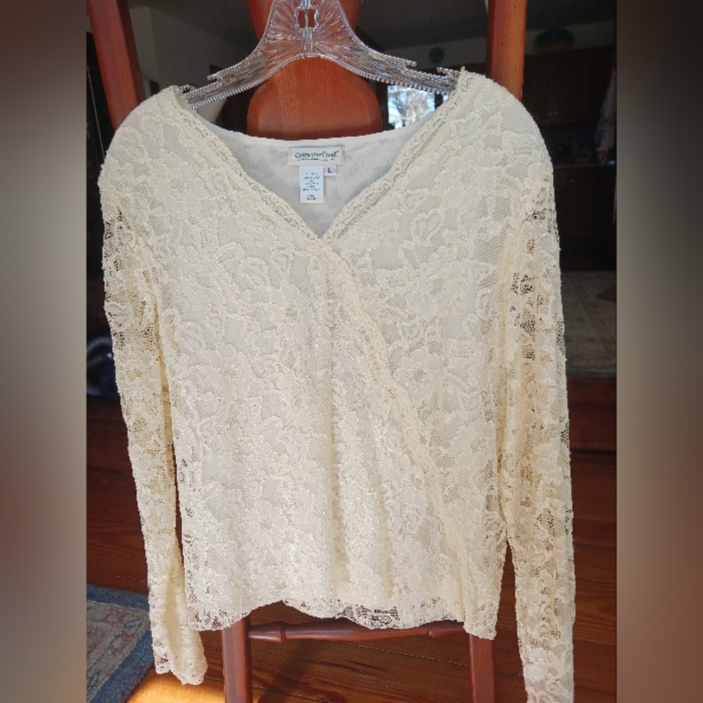 Coldwater Creek Lined Long Sleeved Lace Top, L EUC